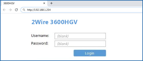 2Wire 3600HGV router default login